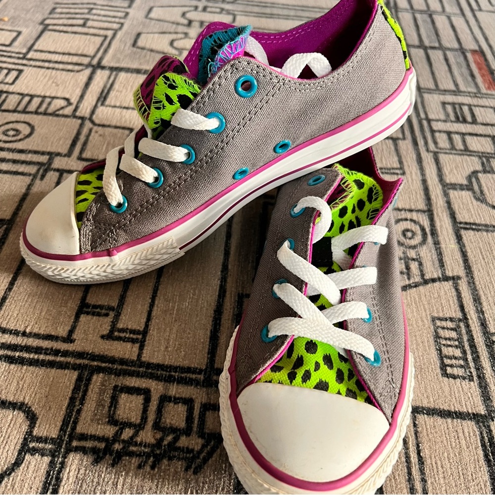 Converse grey and neon  cheetah print shoes NEW